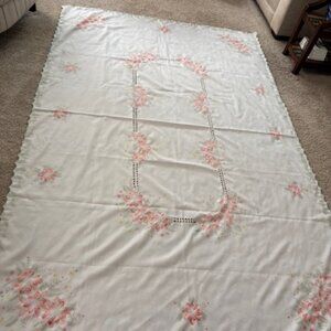 New 102x64 tablecloth. White/Pink/Mint Green. Silky Feel.